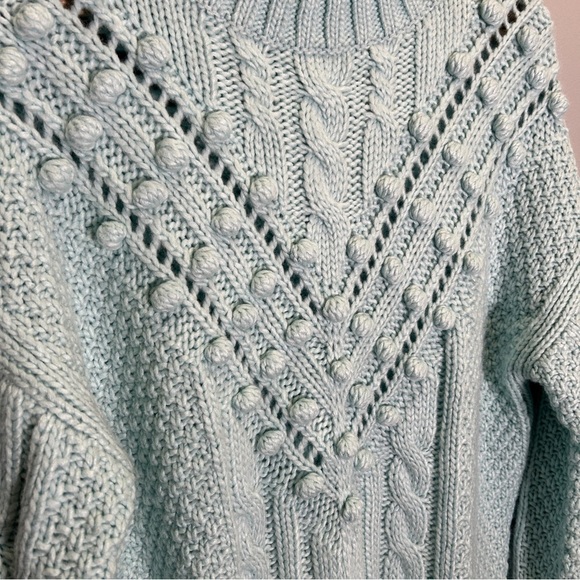 Marie Oliver Blue Mock Turtleneck Eris Cable-knit Sweater Medium - Picture 7 of 10